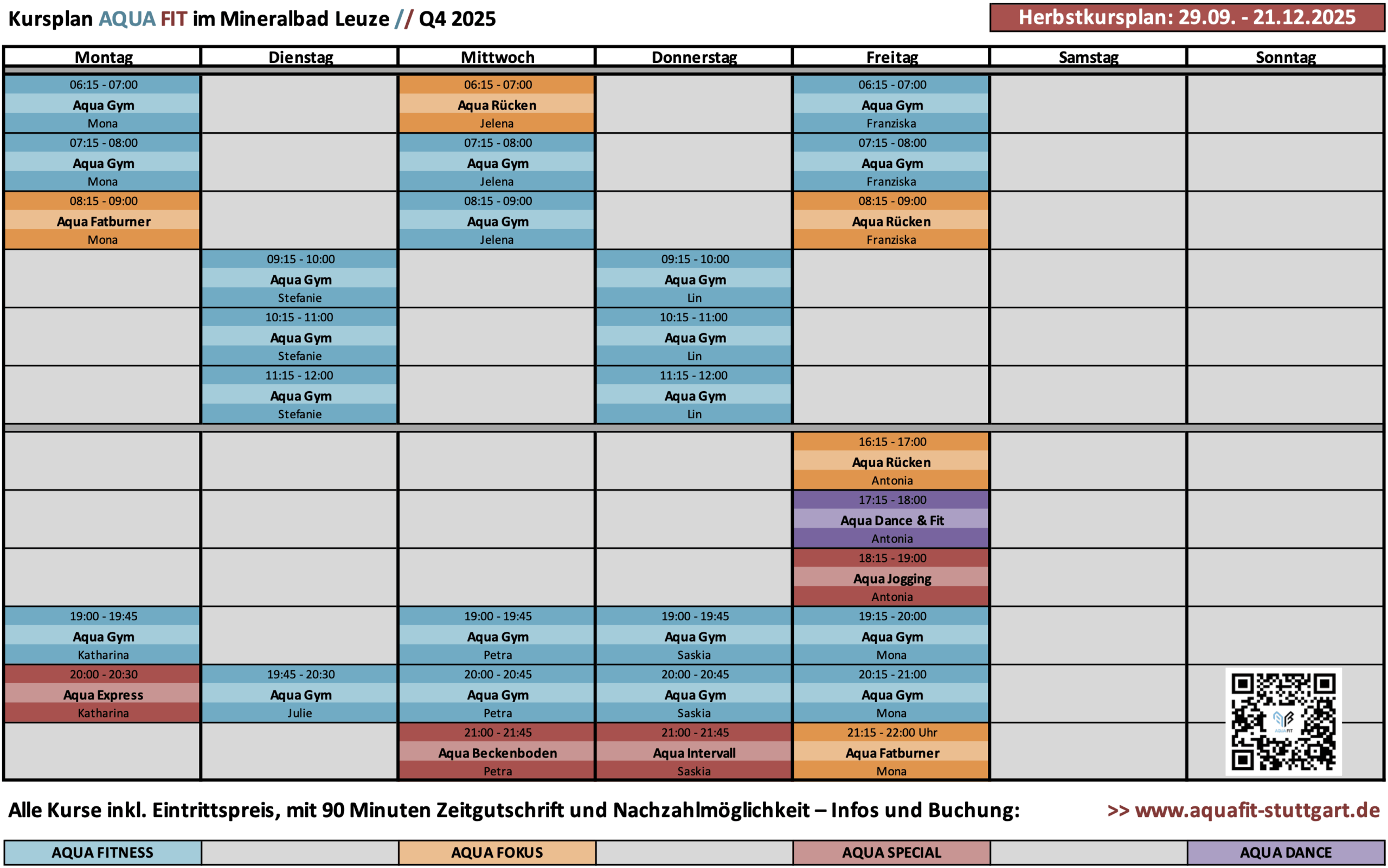 Aqua Fitness Herbst 2025 – Kursprogramm LEUZE – Specials und Fokuskurse