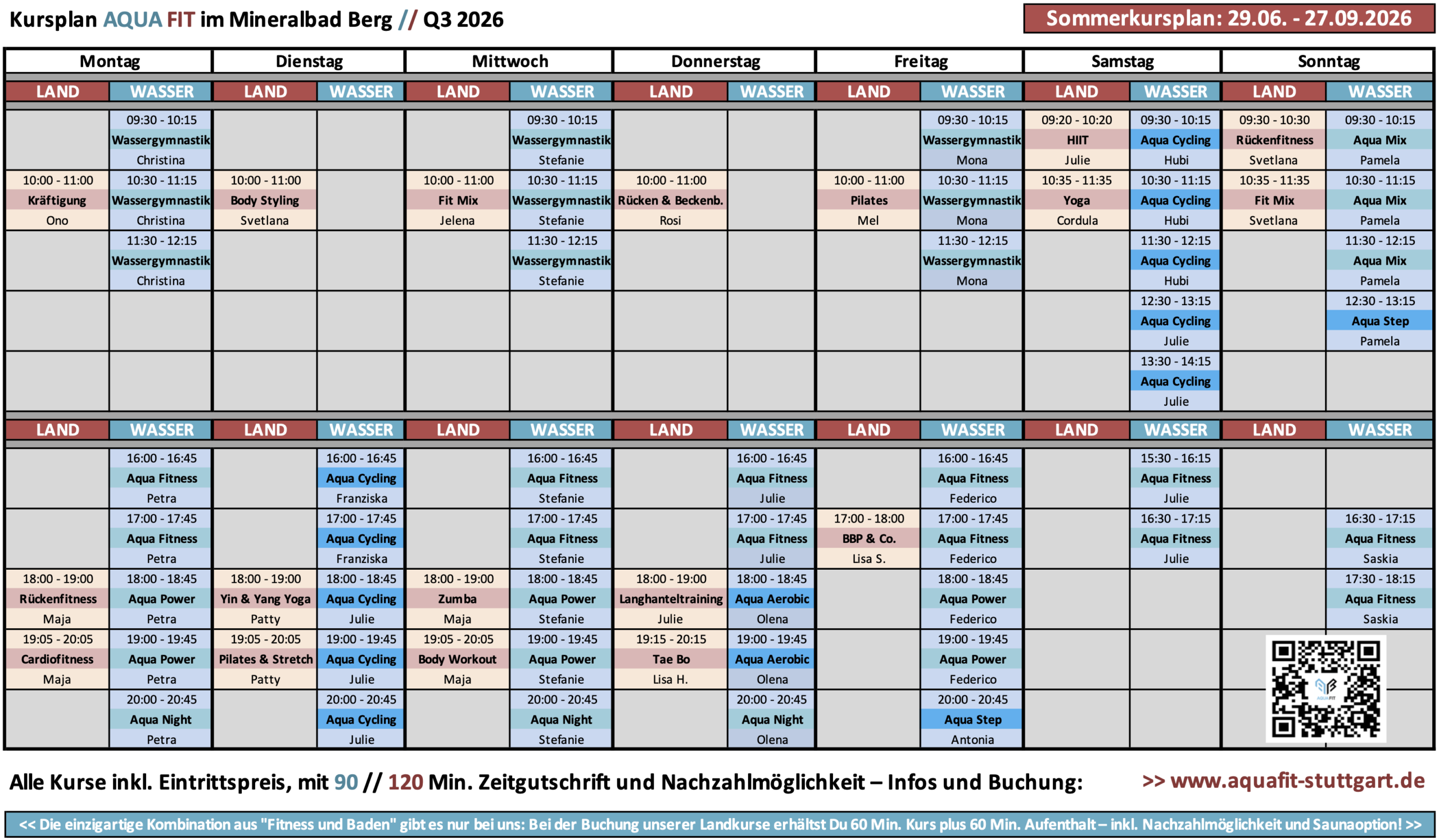 Kurse Sommer 2026 – Mineralbad Berg – IM WASSER und IM KURSRAUM