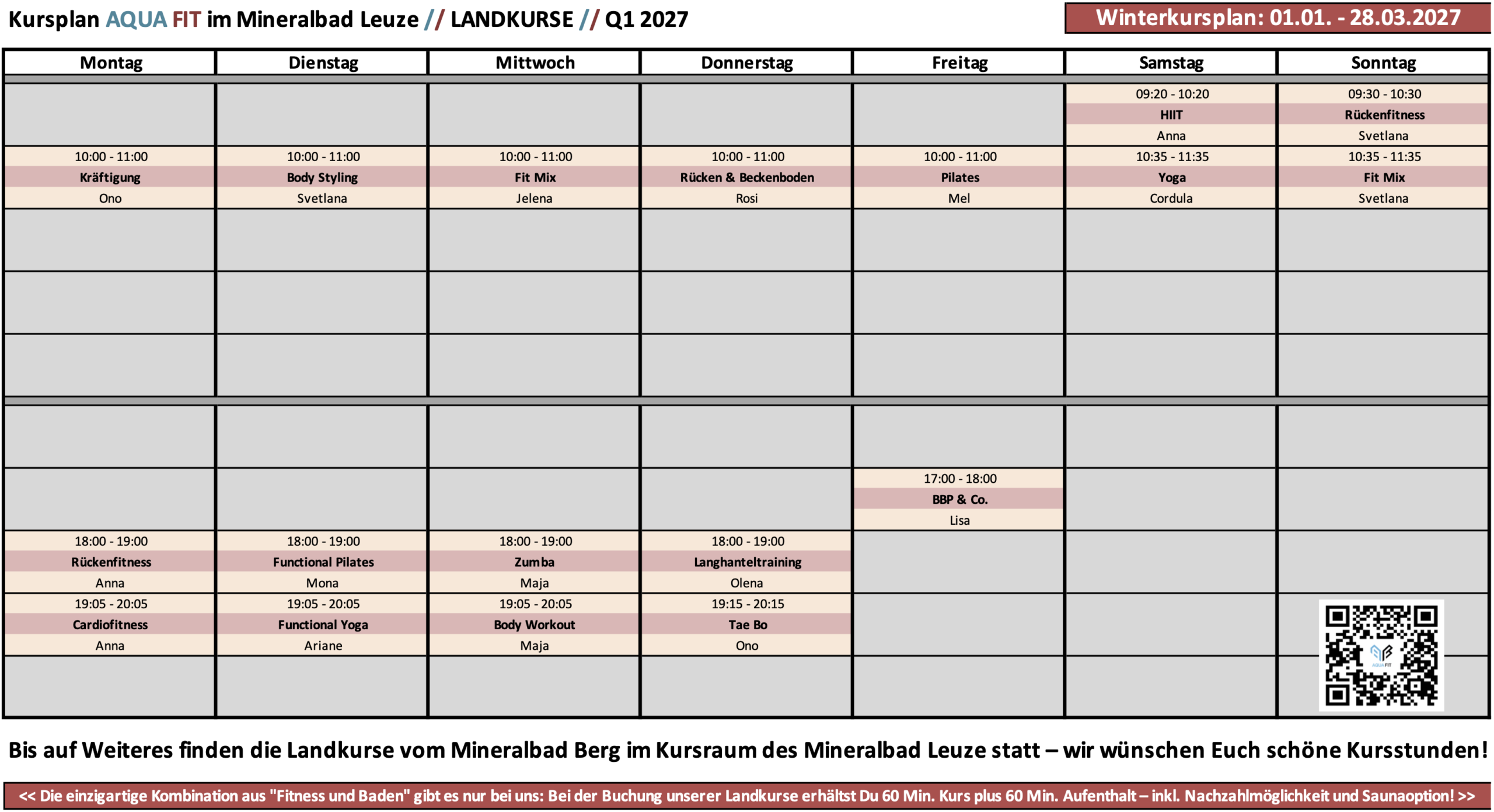 Kursplan AQUA FIT im Mineralbad Leuze // AN LAND // Q1 2027